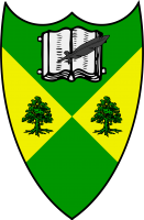 or two trees vert, per saltire vert a book argent with a sable feather.png
